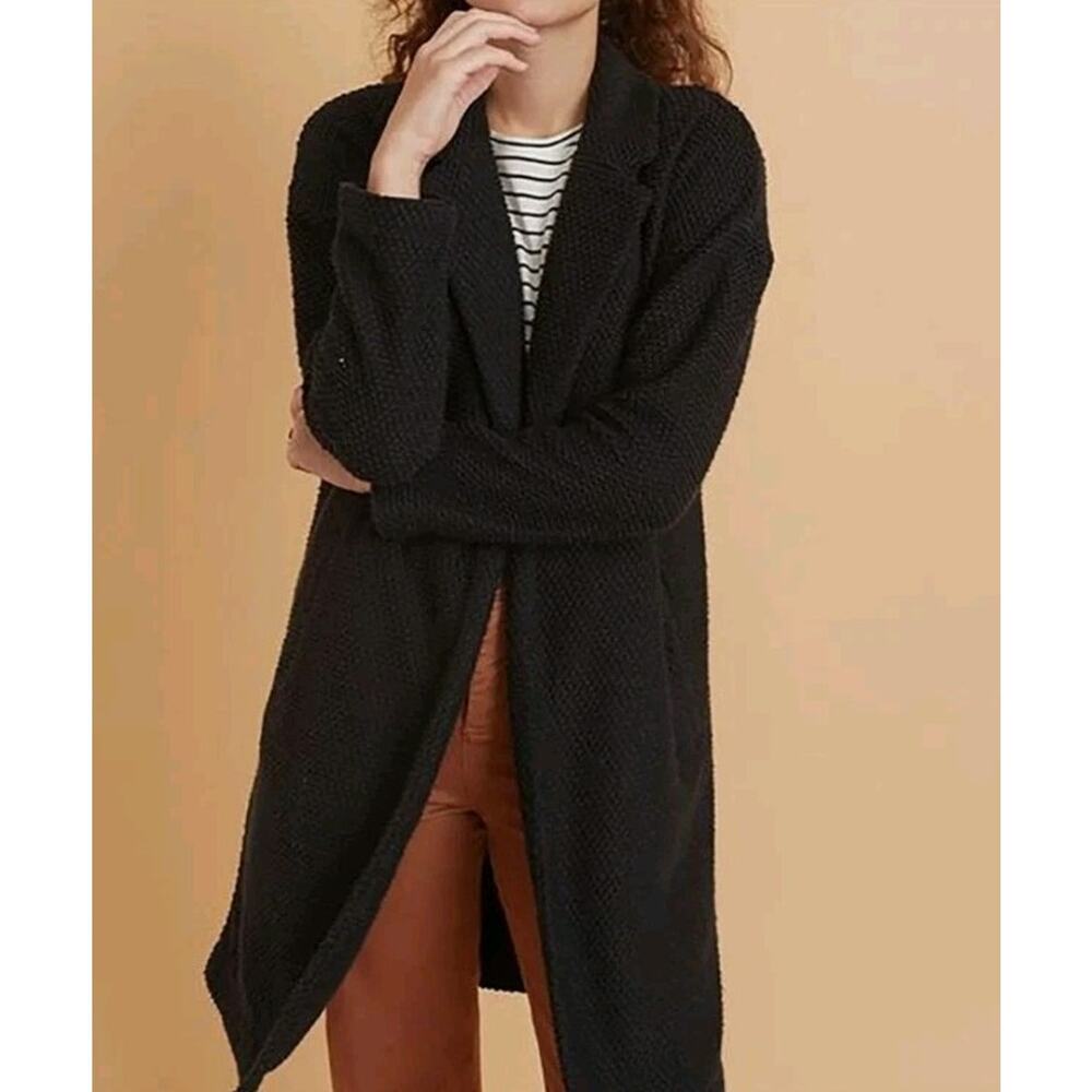 Marine Layer Womens Small‎ Longline Birdseye Textured Jacket Trench Coat Black